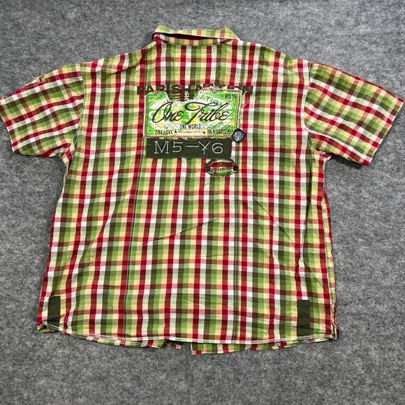 Parish Nation Men's Button Down Shirt Size 3XL Yellow Green Plaid Short Sleeves - Picture 2 of 6
